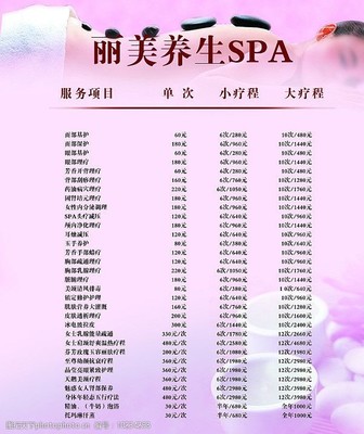 美容SPA价格表图片